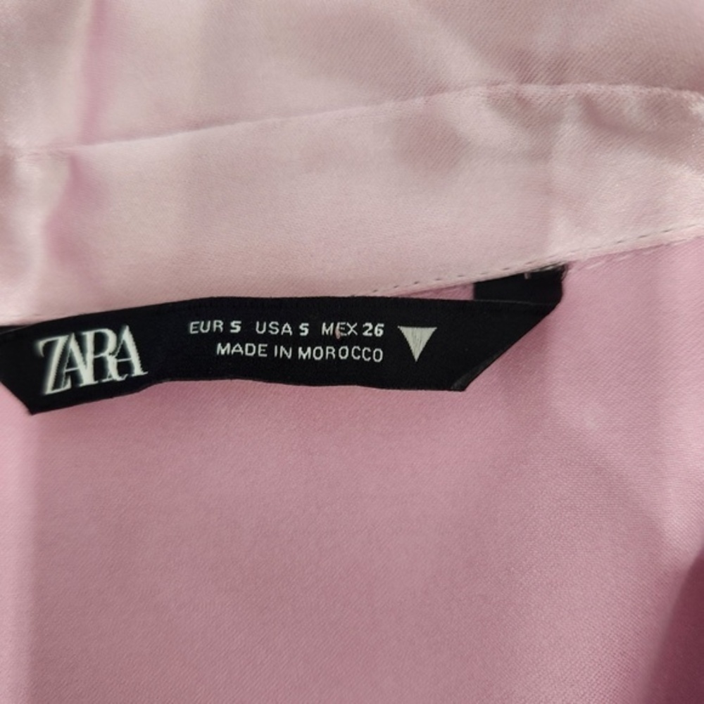 Zara Dress Womens Size Small Light Pink‎ Shirt Satin Collared Wrap Elegant Dress - Picture 5 of 14